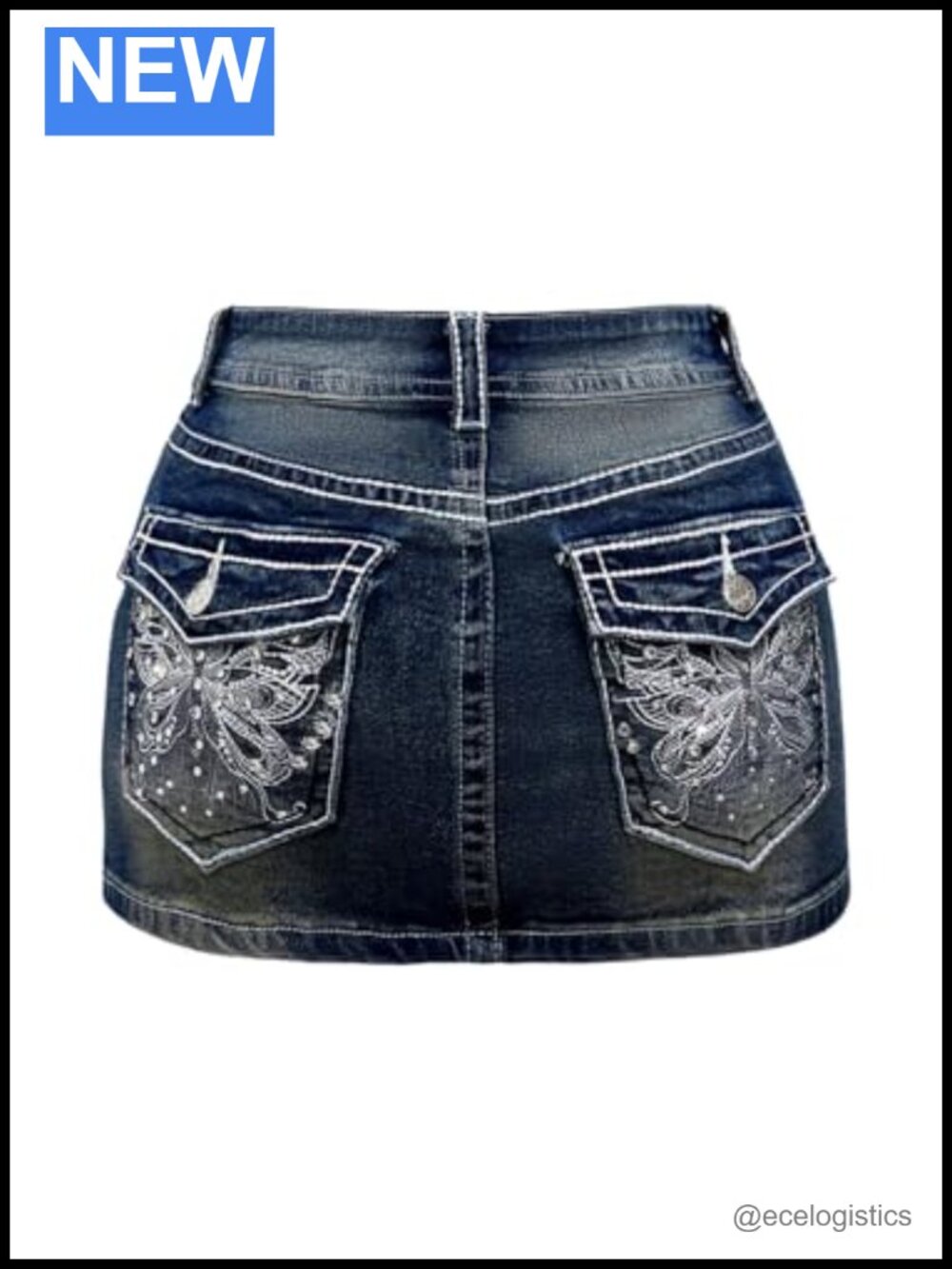 Y2K Butterfly Denim Bodycon Mini Skirt Low Rise Stretch